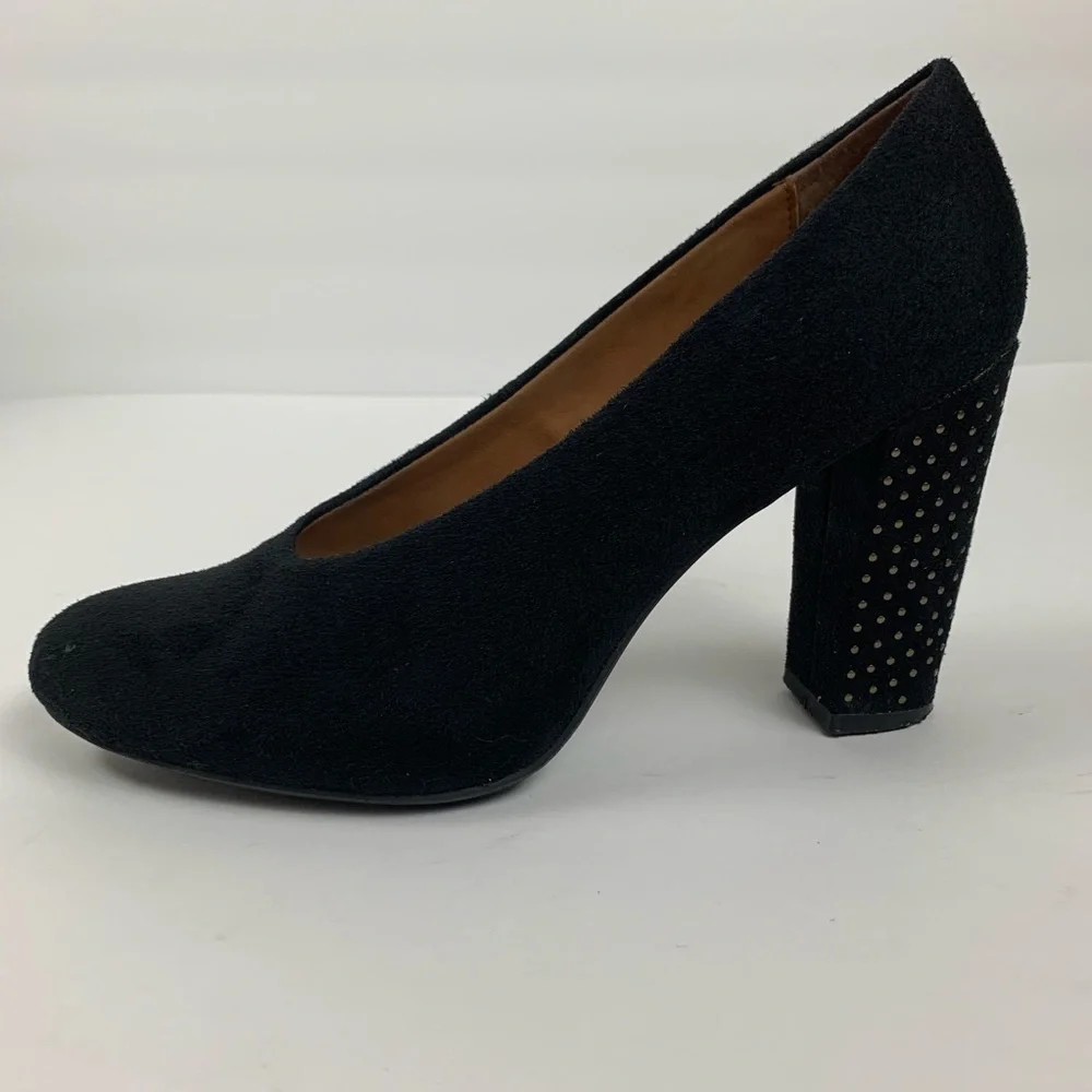 Nicole Black Genuine Leather Suede Chunky Heels Metal Studs Size 7.5 Like New